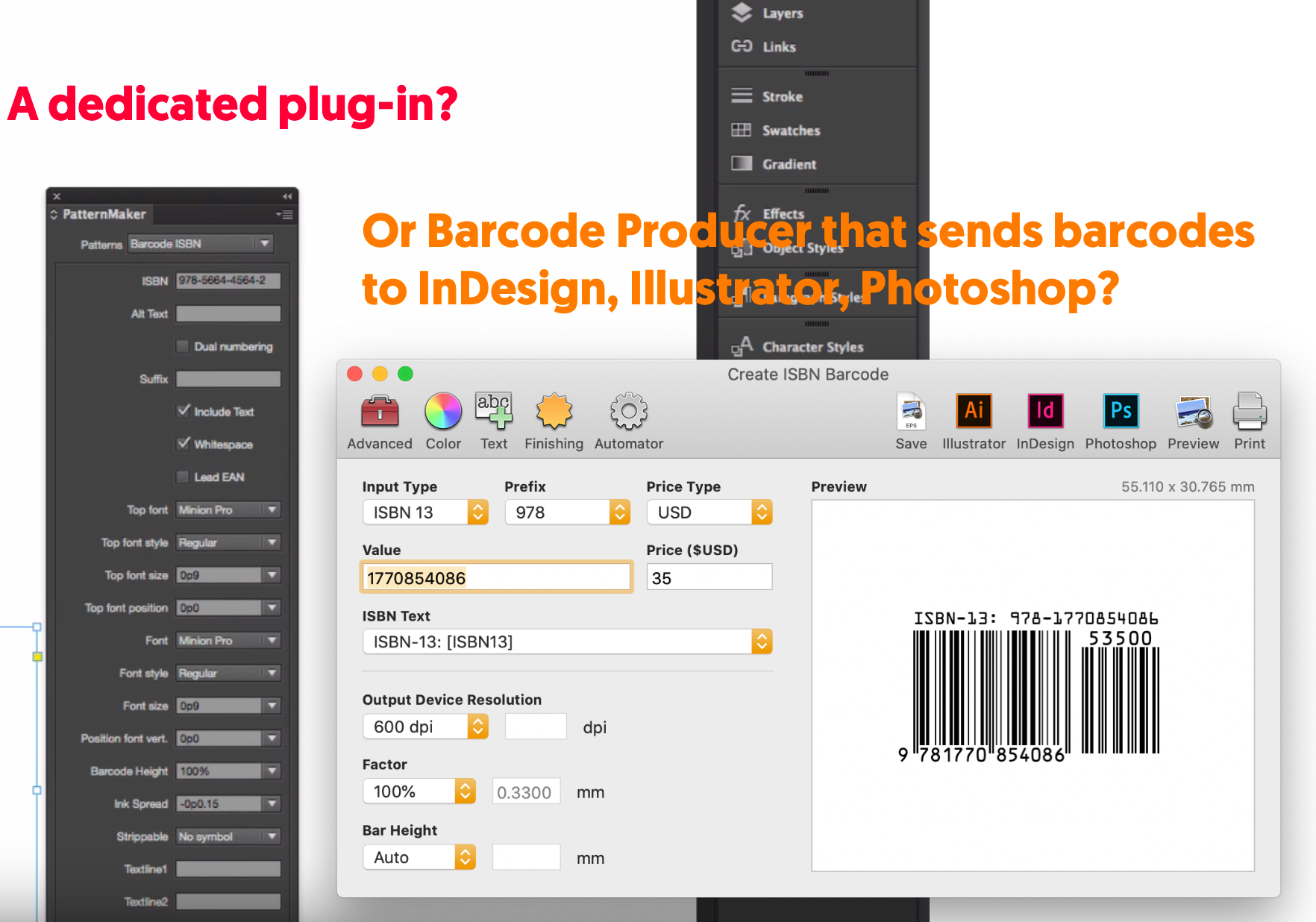 Visual comparison of an InDesign plug-in and Barcode Producer